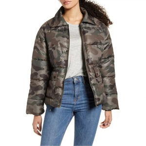 New Nordstrom BP Olive Italy Camo Print Puffer jacket camouflage streetwear zip